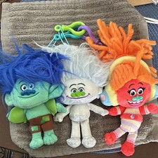 "DreamWorks Trolls Plush Backpack Clip Lot of 3 - Poppy, Branch, Guy Diamond"