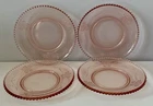 Vtg. Pink Depression Glass w/ Floral Etching And Hobnail Edge Salad Plates 4 Set