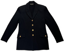 ST. John Basics Black Santana Knit Sweater Blazer Gold Crest Buttons Size 12