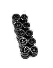 5x PACK Gasser Wheels Black Advan V2 11/13mm Size W/ Rubber Tires for 1/64 HW