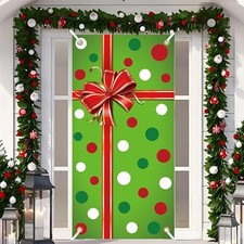 Christmas Door Cover Xmas Gift Box Door Hanging Banner Merry Christmas Front