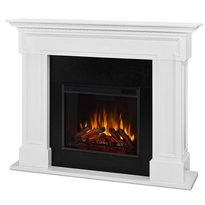 Real Flame Thayer Amish Style Solid Wood Electric Fireplace in White