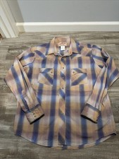 Vtg Wrangler Western Pearl Snap Shirt Men's L Plaid Long Sleeve MV1315M