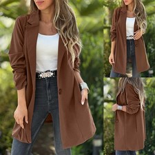 Women Office OL Formal Blazer Suit Oversized Lapel Single Breasted Pocket Jacket