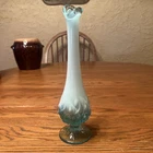 Fenton Vintage Art Glass White Opalescent Bud Lily Of The Valley Swung Vase 9”