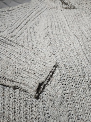 Abercrombie Fitch Sweater Womens Large Ivory Fisherman Knit Zip Cardigan Thick - Picture 11 of 16