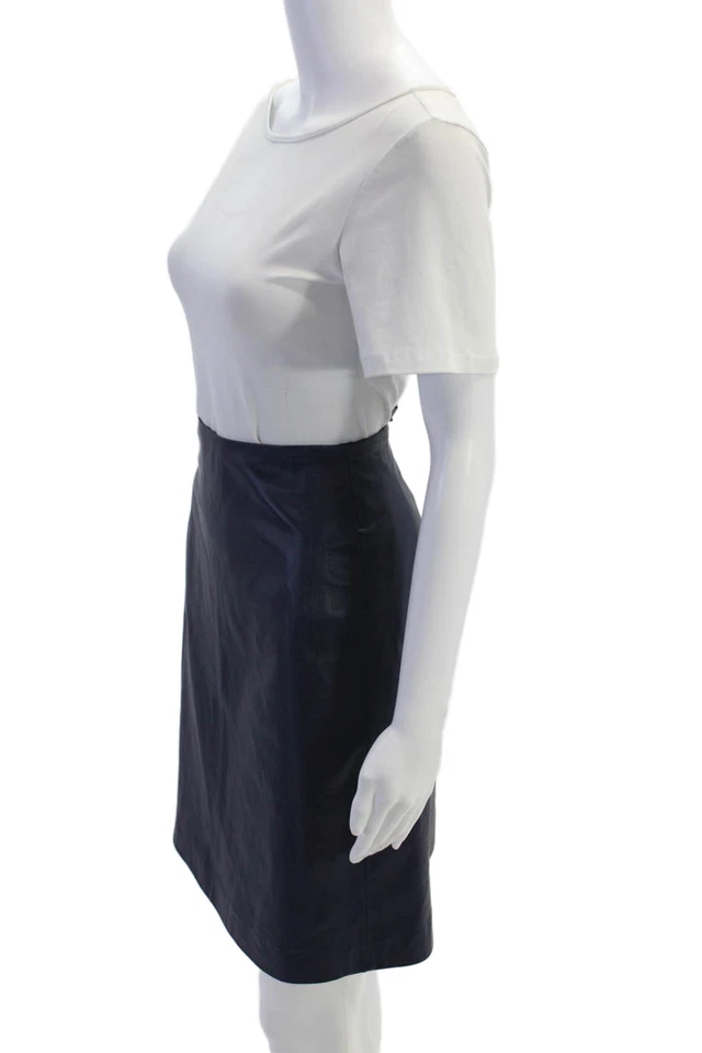 Carolina Herrera Mujer Espalda Cremallera Hasta la Rodilla Cuero Falda Lápiz Azul Marino Talla 10 Foto 2 de 4