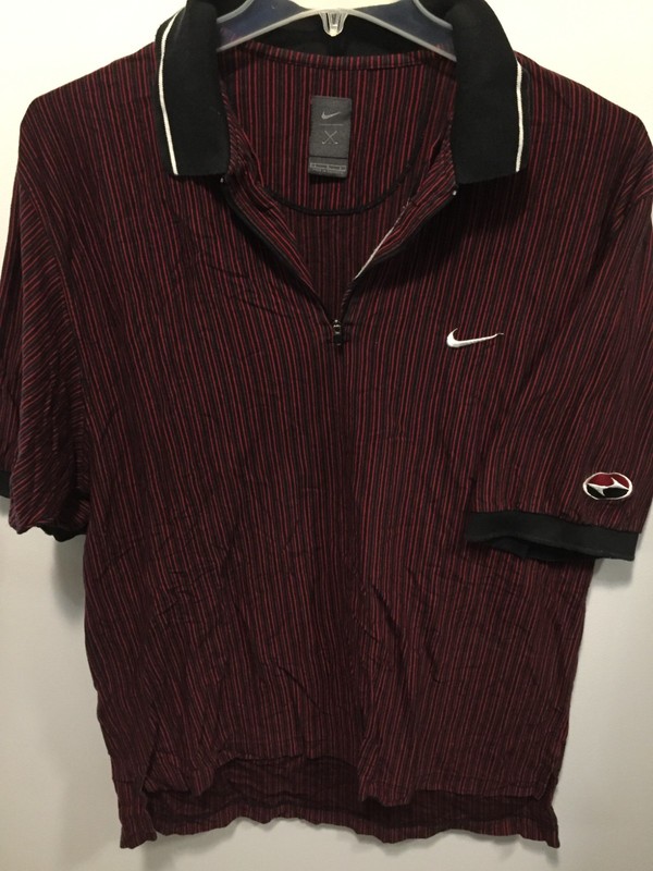 VINTAGE L NIKE TIGER WOODS SWOOSH YING YANG HALF ZIPPER STRIPES POLO GOLF SHIRT