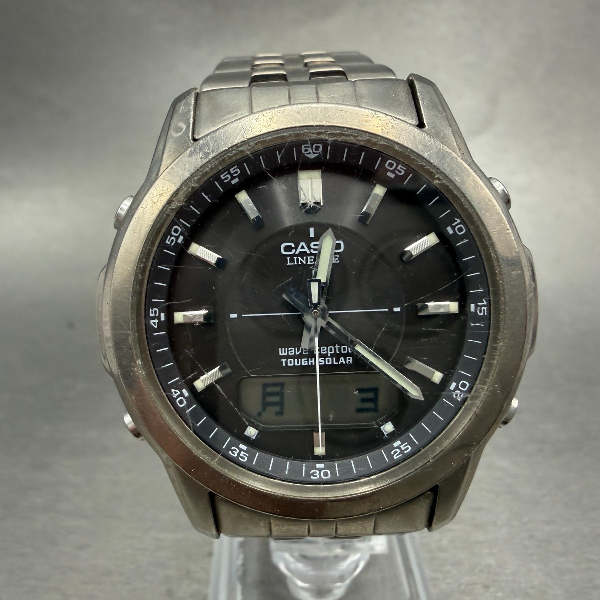 Casio Lineage Watch Men 41mm Gray Dial Titanium Ana Digi Alarm