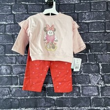 Disney 0-3 Months Baby Minnie Mouse Girls 2 Piece Set Pink Hearts Frills