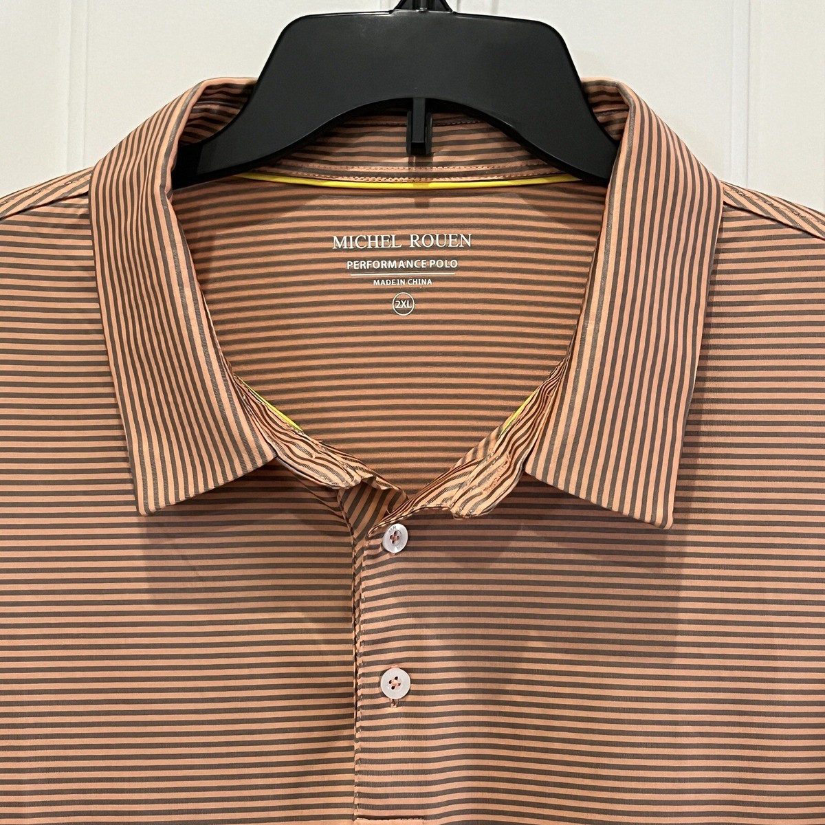 Michel Rouen Polo Shirt Adult 2XL Orange Gray Striped Golfing