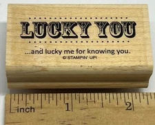 LUCKY YOU….and me for knowing you rubber stamp STAMPIN UP Wood mounted phrase