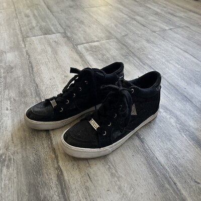 Guess Women's Black Sparkle Silver Accents High Top Sneakers
