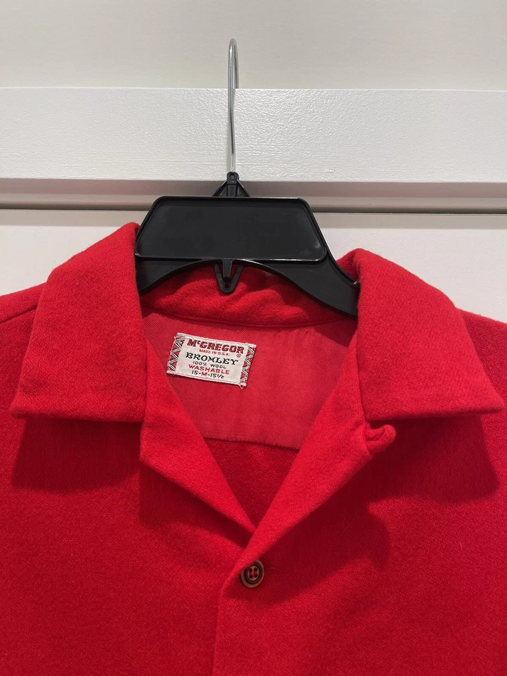 Camisa de campamento McGregor roja vintage de los años 50 mediana Bromley abotonada 15/15,5 Foto 3 de 4