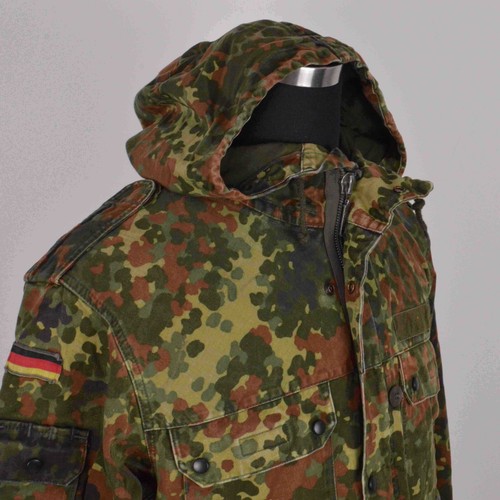 German Bundeswehr Flecktarn Camo Military Parka Jacket GR12 L Tall Hood Woodland - Picture 11 of 16