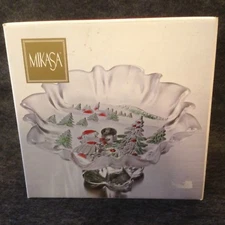 Vintage Mikasa Footed Bon Bon Holiday Landscape Dish Christmas Serveware Holiday