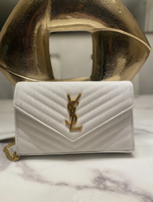2025 New Womans Saint Laurent Chevron Crossbody [Cream/Gold]  Free Shipping