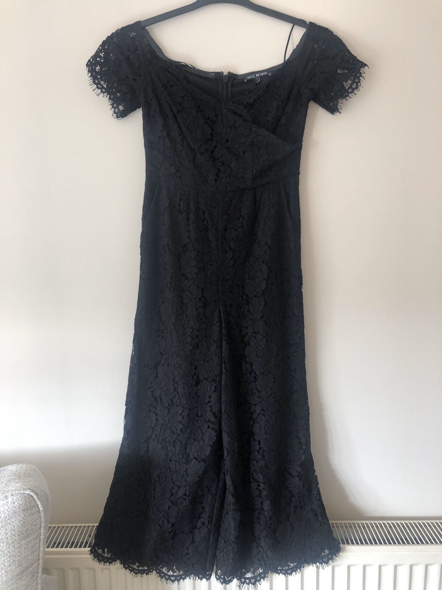 BNWT RRP £80 Next Black Lace Bardot Jumpsuit Christmas Sz Petite
