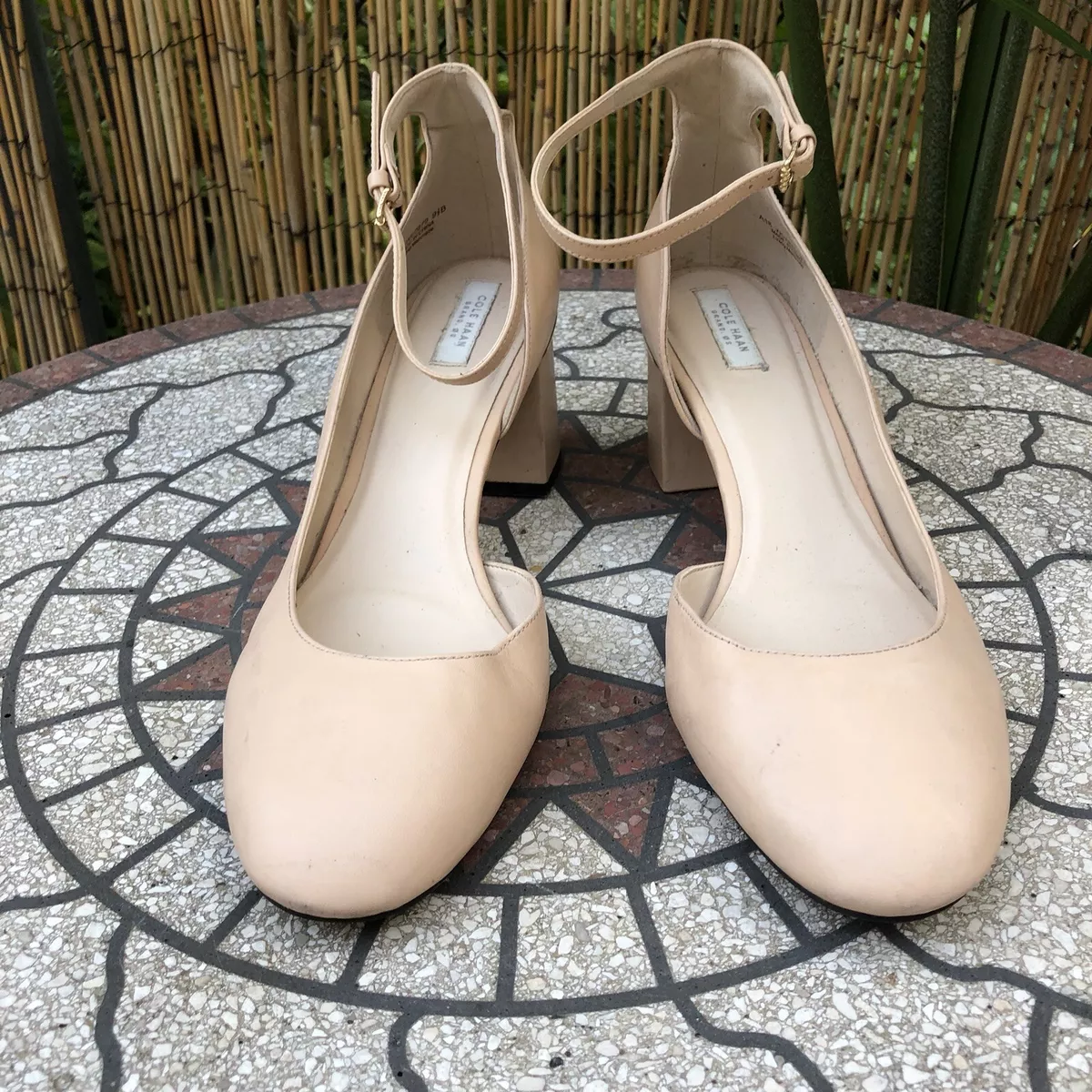 Cole Haan Warner Grand Pump 55mm Round Toe Block Heel Shoes Size 9 Ankle Strap