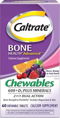 Caltrate Chewables 600 +D3 Plus Minerals Calcium and Vitamin D, Sugar Free, Cher