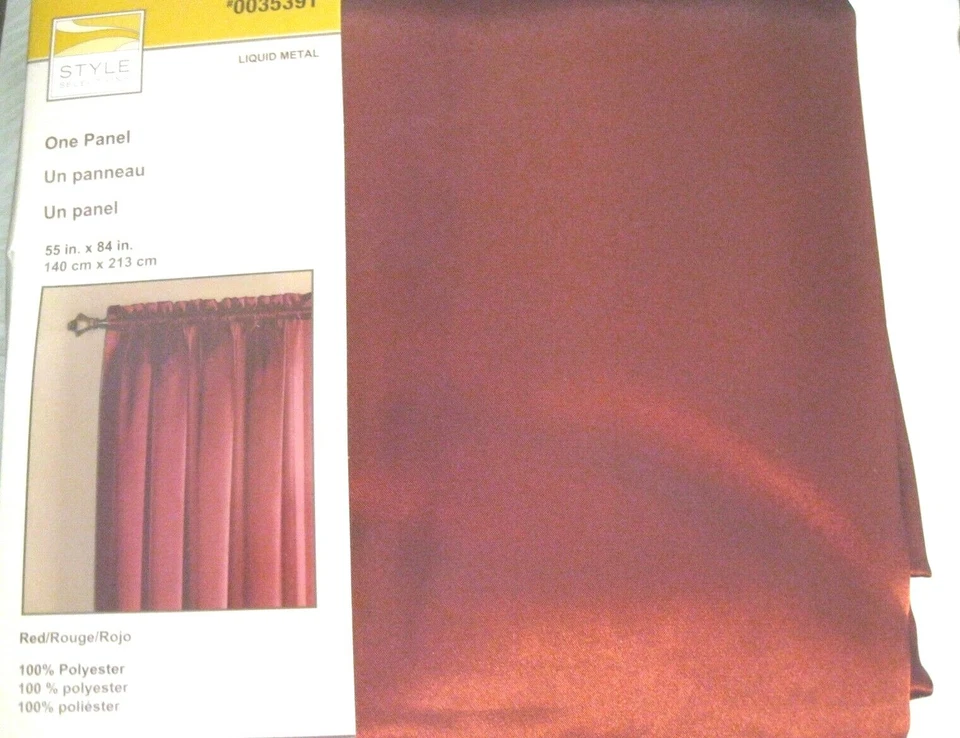 Curtain Drape Red Style Selections Liquid faux silk metallic look 55x84L PoleTop - Image 3 of 3