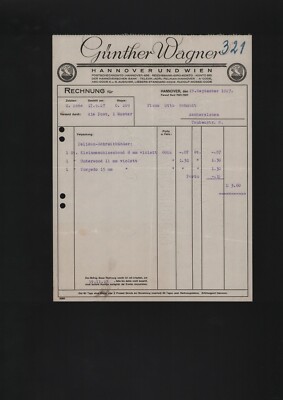 HANNOVER, Rechnung 1927, Günther Wagner Pelikan-Werke Underwood Torpedo