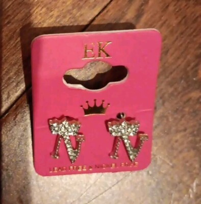 Women's Ek Earrings Letter N With Crown And Diamonds (Cubic Zicornia)NIP