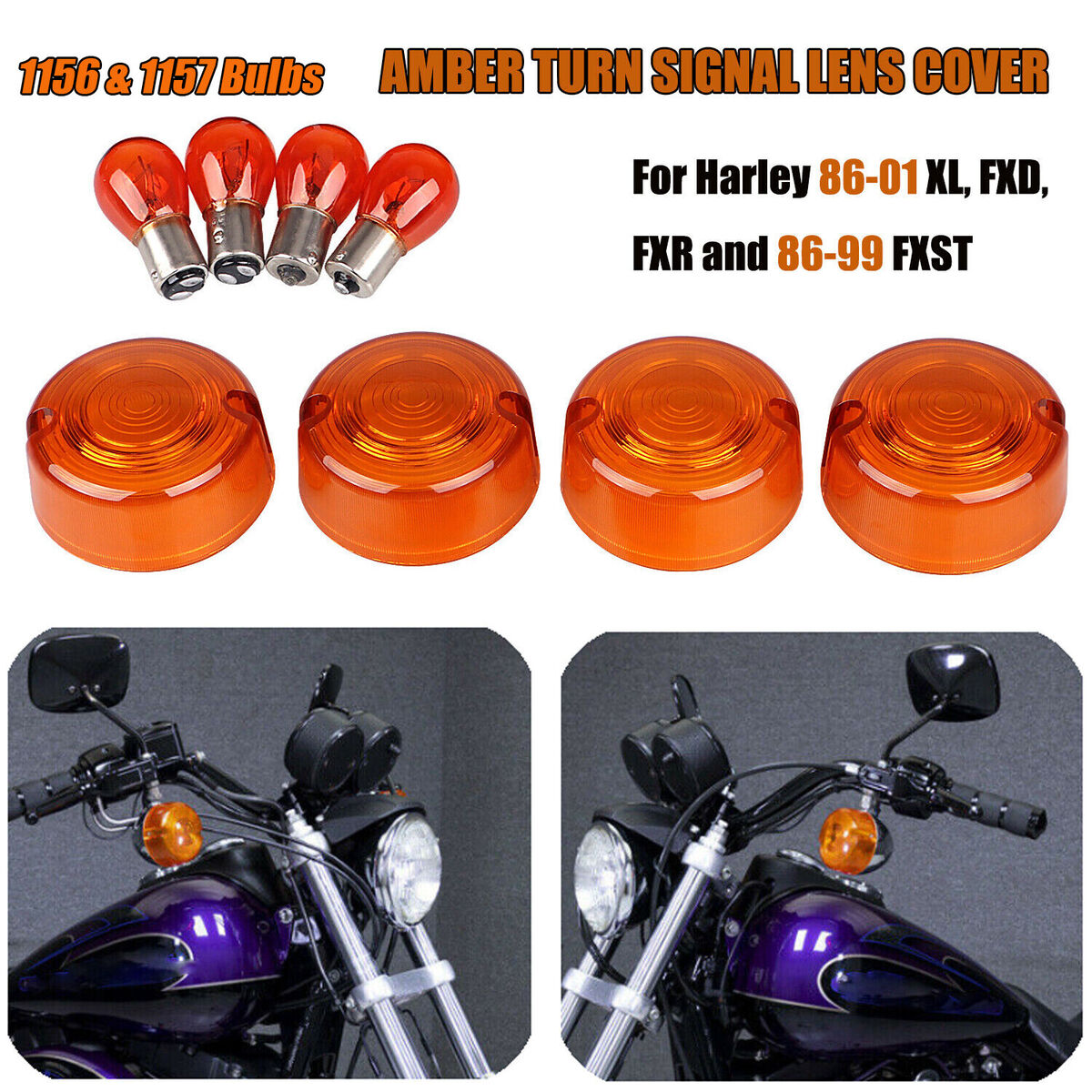 Turn Signal Lens Cover & Bulb For Harley Softail Dyna FXD Turn Signal Lens Cover & Bulb For Harley Softail Dyna FXD