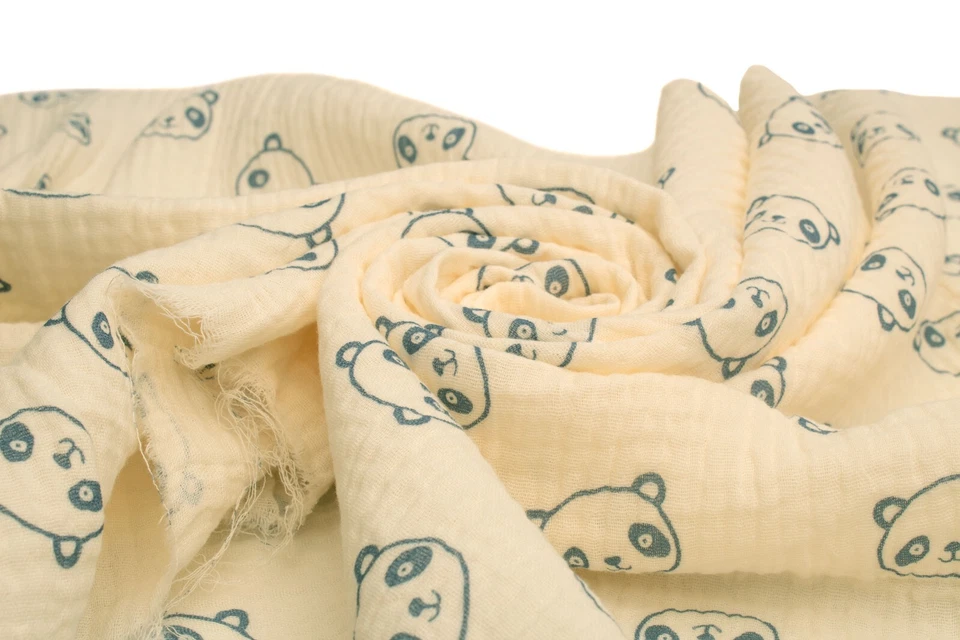 Хлопковый муслин с принтом, двойная марлевая ткань, панды на экрю 50 x 130 см - Изображение 2 из 4