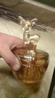 COLLECTIBLE DEER FAWN CARNIVAL GLASS POWDER JAR BY JEANETTE MARIGOLD