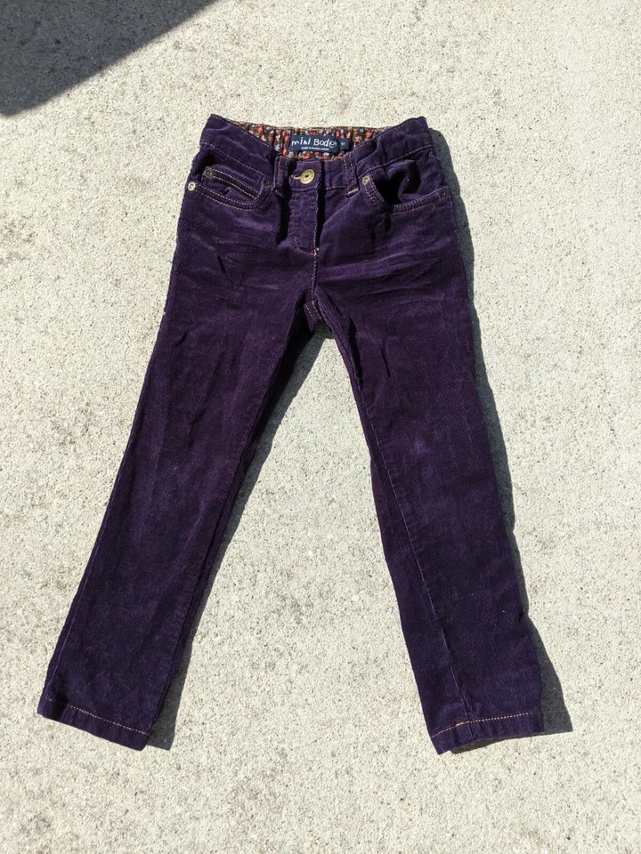 Conjunto de pantalones de pana púrpura camisa apliques gráficos pájaros MINI BODEN talla 5 Foto 4 de 4