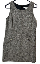 Ann Taylor Loft Knit Wool Blend Dress Black/White Zip Pockets Lined Size 8