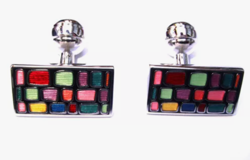 Duchamp London Cufflinks Multi-coloured enamel mosaic groom wedding