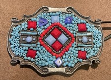 BELT BUCKLE BEADED VINTAGE WESTERN 3.5  