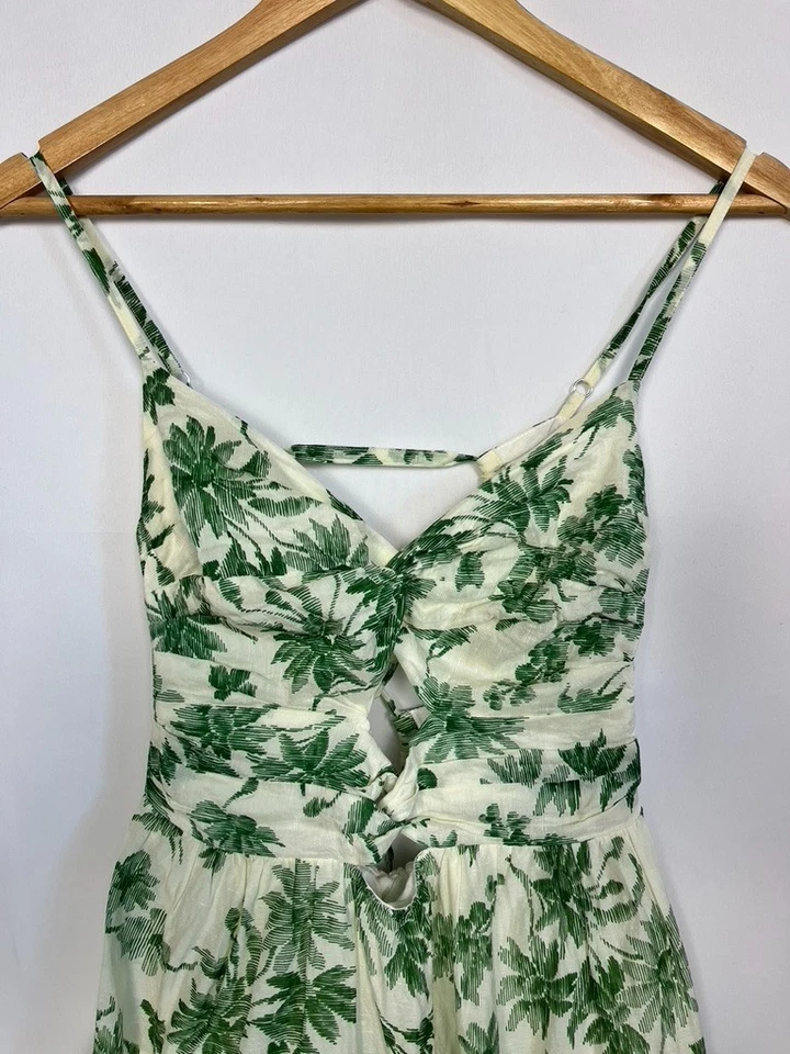Robe Sandro en lin imprimé tropical vert – Taille 34 (XS) - Photo 3/4