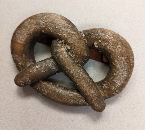 Vtg 1960s Boy Scout Neckerchief Slide - Carved Wooden Salted Pretzel