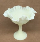 Vintage Fenton Persian Medallion Custard Satin Glass Comport 6.5" Uranium Glass