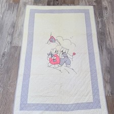 Vtg Handmade Quilt Baby Crib Kittens Applique Pastel Nursery 36" x 56"