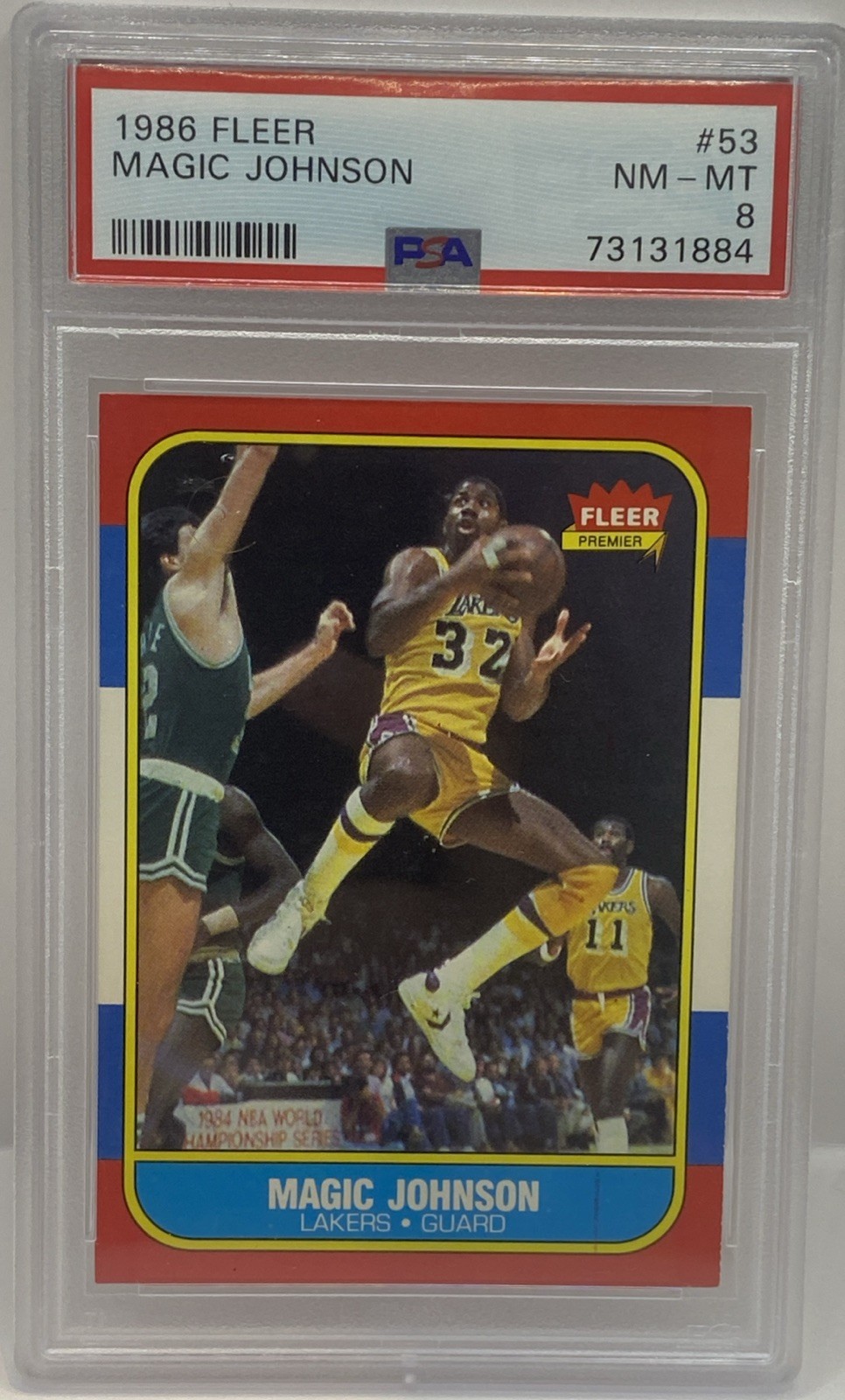 1986 FLEER #53 MAGIC JOHNSON LAKERS HOF PSA 8 NM-MT