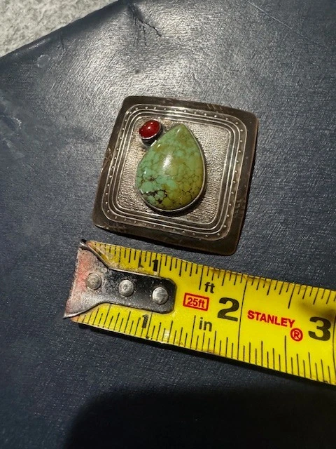 Cinturón Cuadrado Tabra Tunoa Concho con Plata de Ley, Latón, Turquesa y Granate Foto 2 de 3