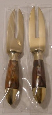 Maisgabel 2 Stück 9,2 cm lang 5 cm Griff Bronze Rosenholz