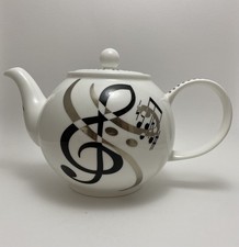 Dunoon Teapot In Ebony &Ivory Design. Bone China  1.2 litre Musical Notes