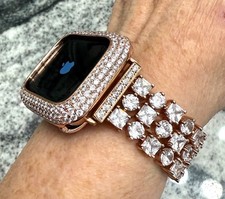 Series 40-49mm 14k Rose gold GP Apple Watch case and cz bling apple watch band