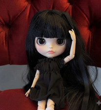 12'' Blythe Doll Black Hair Jointed Body 4 Color Eyes Matte Face White Skin