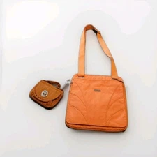 Baggallini Orange Tangerine Nylon Organizer RFID Crossbody Bag & Mini Wallet 