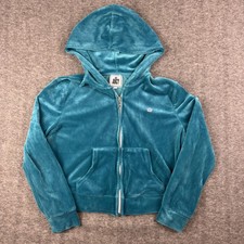 Juicy Couture Hoodie Womens Large Blue Velour Full Zip Rhinestone Juicy Logo