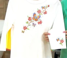 Quacker Factory Size 2X White Embroidered Zen Butterfly 3/4-Sleeve Tee
