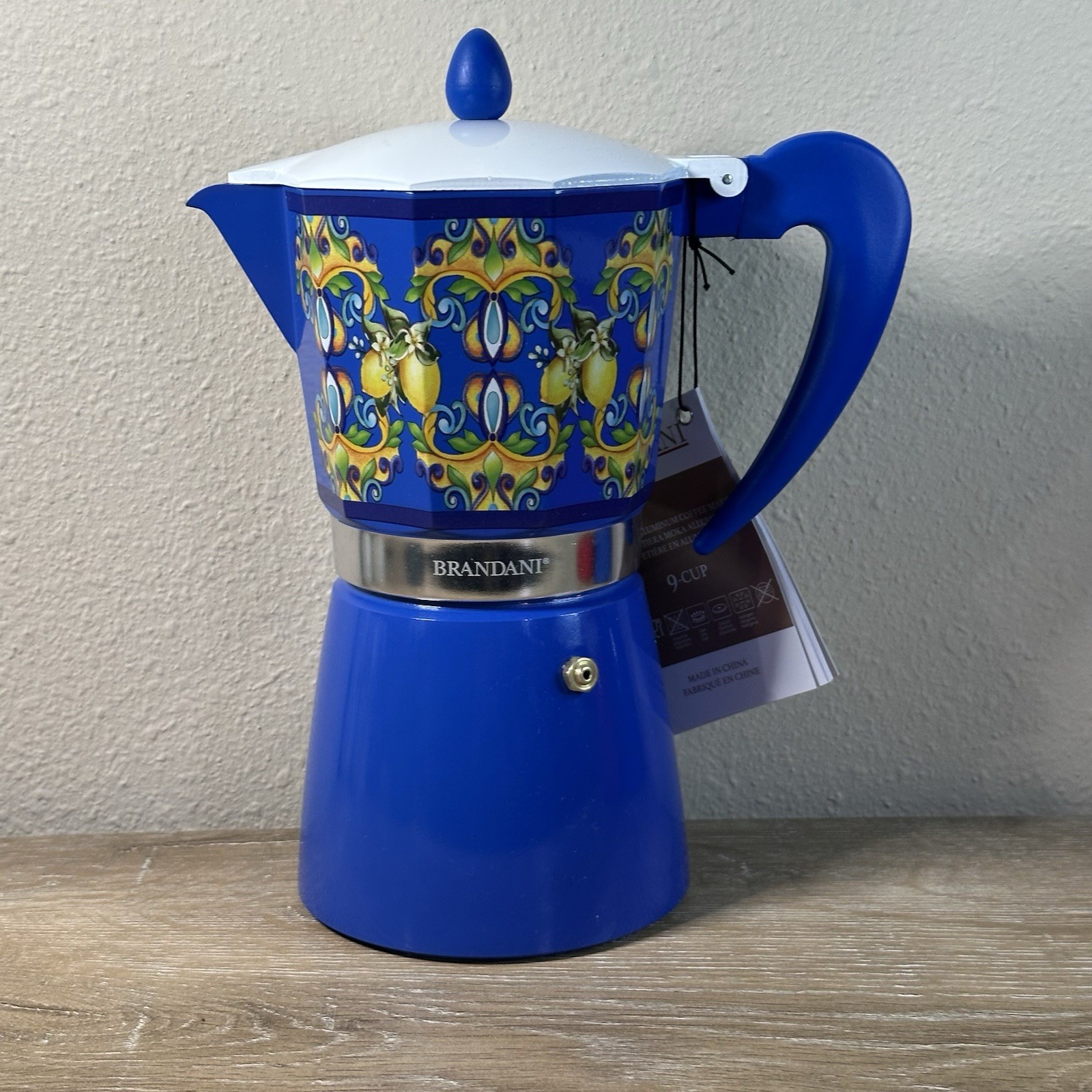 Moka Pot Aluminum Sicilian Pattern Blue