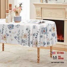 Spring Tablecloth 60x84 Inch Oval Watercolor Flowers 60x84 Inch White