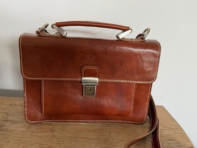 Italian Handmade Leather Satchel Briefcase For Women Firenze Logo Made In Italy